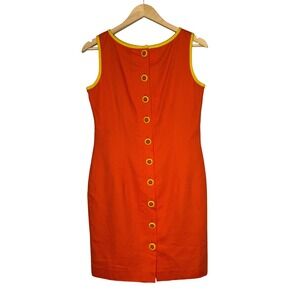 Vintage Misty Lane Womens Orange Yellow Button Back Cotton Shift Dress Size 4